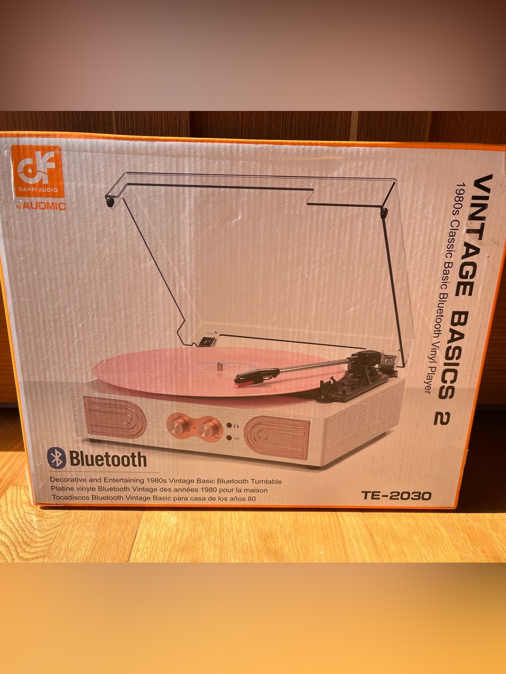 Vinyl Record Player with Built-In Speakers, 3-Speed Record Player Rose Gold